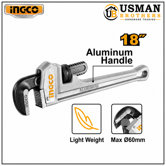 INGCO 18″ Aluminum Handle Pipe Wrench – HALPW0118 | Usman Brothers
