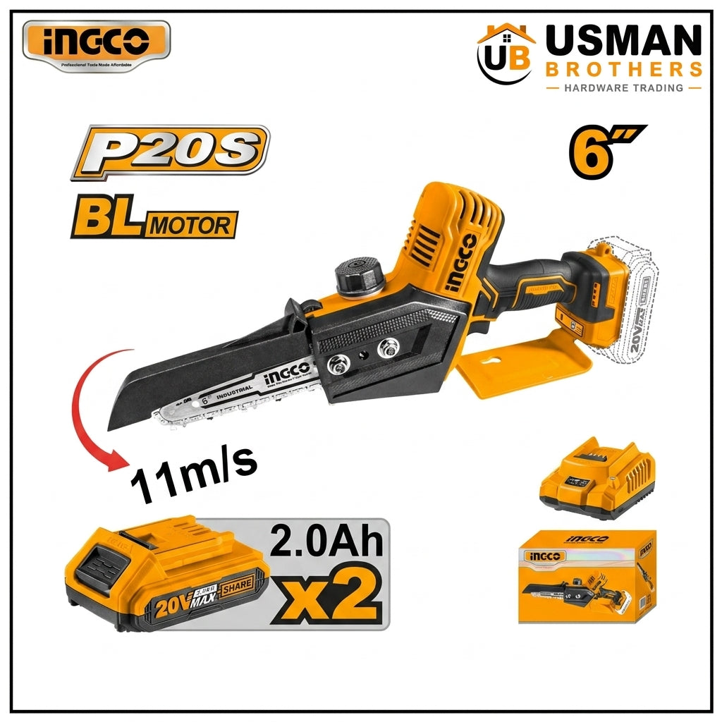INGCO CGSLI20682 20V Lithium-Ion Mini Chain Saw Cordless Pruning Chainsaw | Usman Brothers